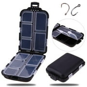 2x Waterproof Portable Small Hard Fishing Tackle Box Portable Case Hooks Lure Baits Storage Box Containers For Storing Swivels Jigs Hooks Sinker,10 Compartments (Black)